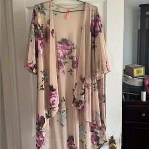 Source Unknown Floral Kimono Blouse - Pink and Cream